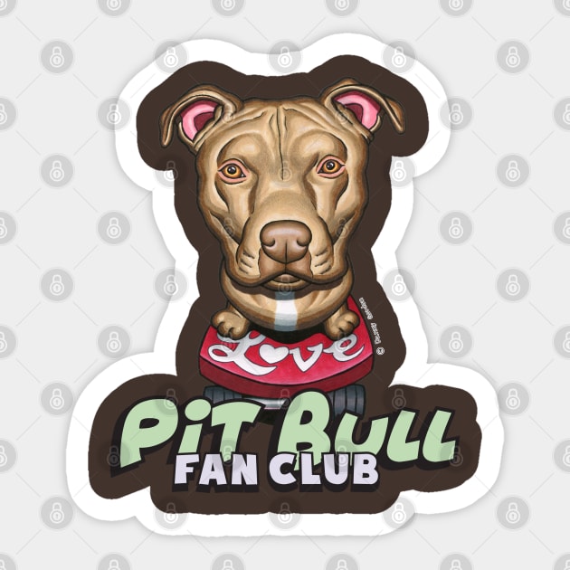 Fun Skateboarding Pit Bull with Love on Skateboard Sticker by Danny Gordon Art